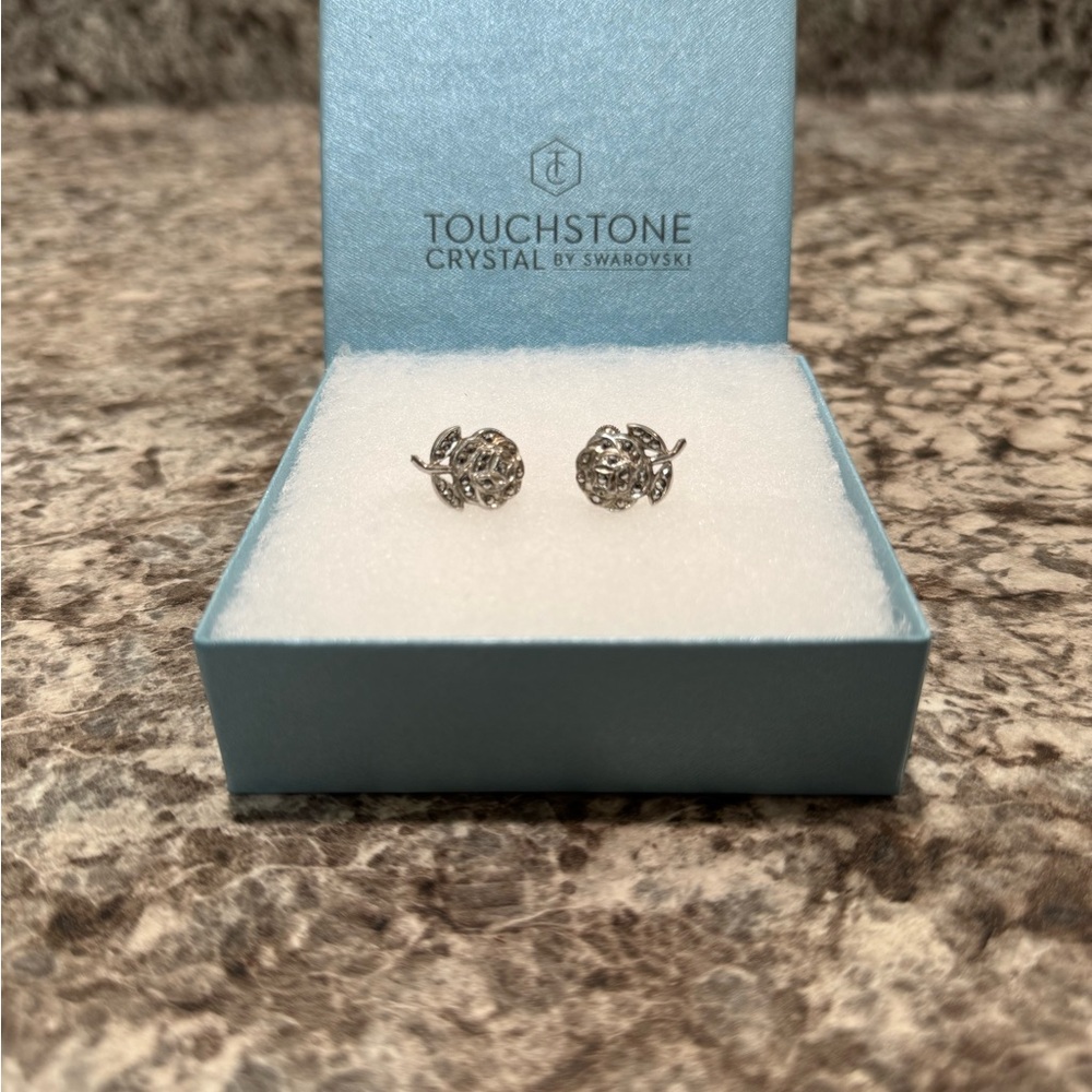 Touchstone Crystal Sparkling Silver Stud Earrings